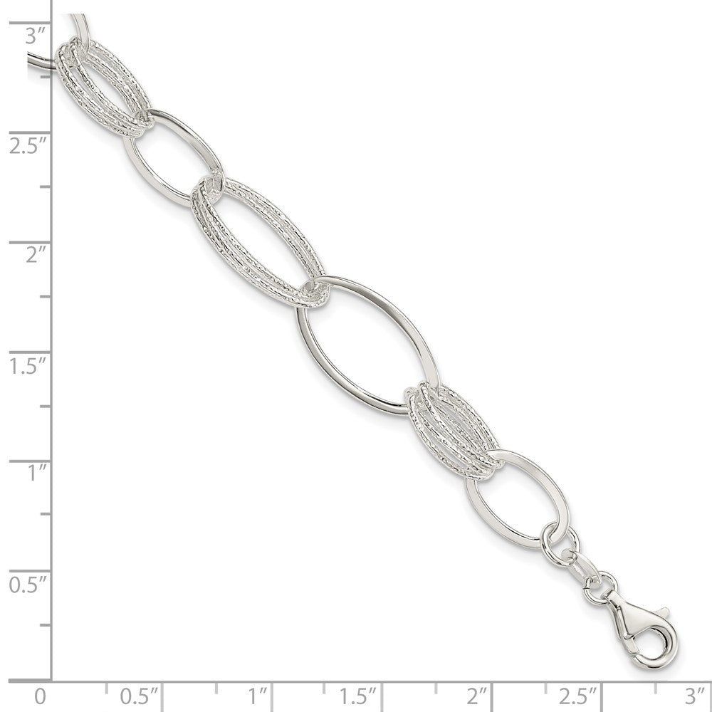 7.5 Zoll Sterlingsilber Poliert und Strukturiert Oval Glieder Armband