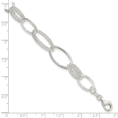 7.5 Zoll Sterlingsilber Poliert und Strukturiert Oval Glieder Armband