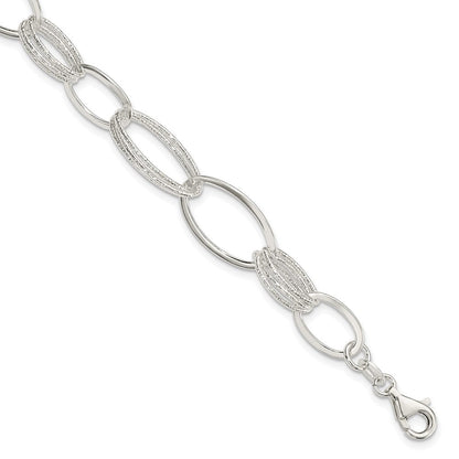 7.5 Zoll Sterlingsilber Poliert und Strukturiert Oval Glieder Armband