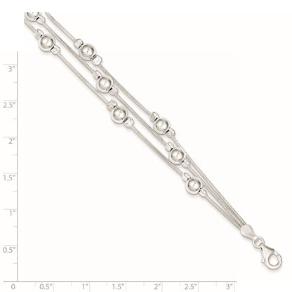 7.5 Zoll Sterlingsilber Poliert Perle Schlange Gliederarmband