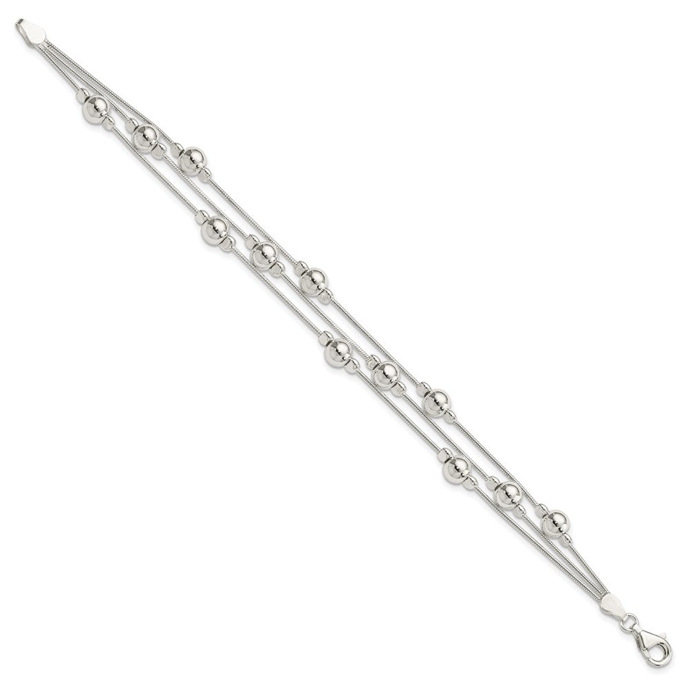 7.5 Zoll Sterlingsilber Poliert Perle Schlange Gliederarmband
