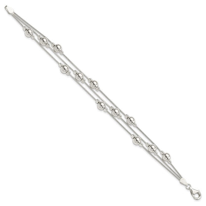 7.5 Zoll Sterlingsilber Poliert Perle Schlange Gliederarmband