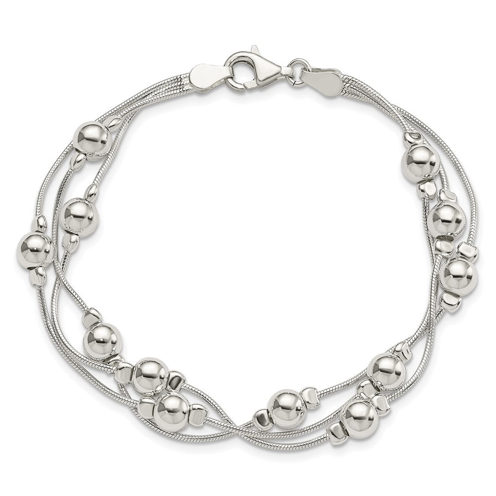 7.5 Zoll Sterlingsilber Poliert Perle Schlange Gliederarmband