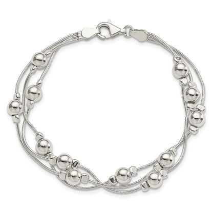 7.5 Zoll Sterlingsilber Poliert Perle Schlange Gliederarmband