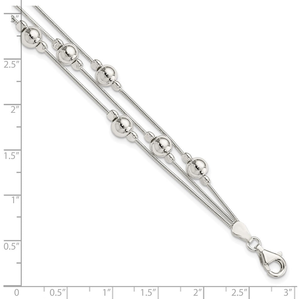 7.5 Zoll Sterlingsilber Poliert Perle Schlange Gliederarmband