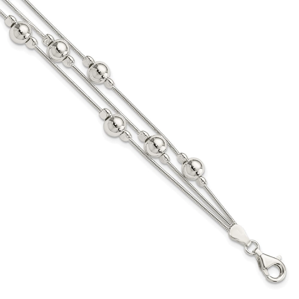 7.5 Zoll Sterlingsilber Poliert Perle Schlange Gliederarmband