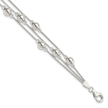7.5 Zoll Sterlingsilber Poliert Perle Schlange Gliederarmband