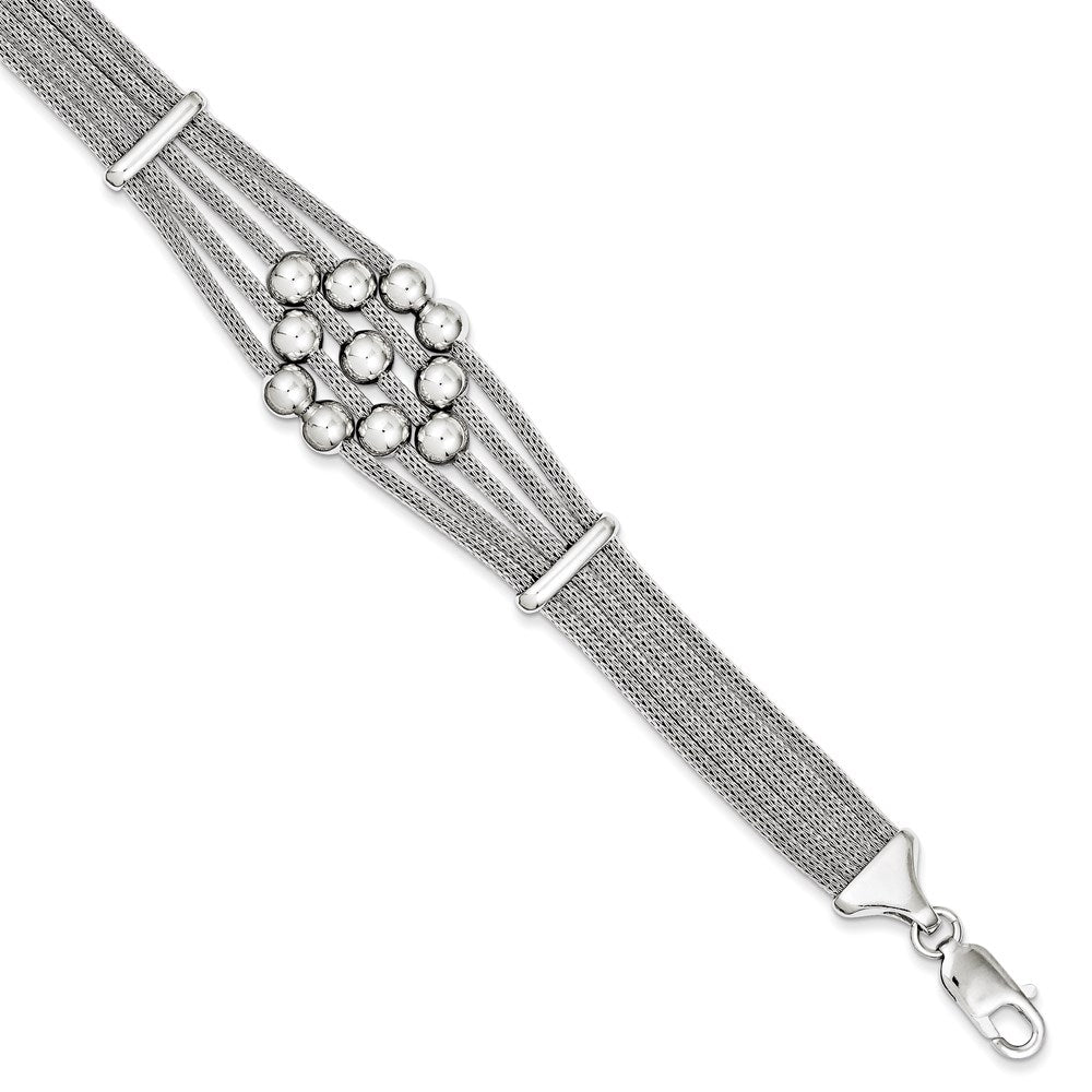 7.75 Zoll Sterlingsilber Rhodium Poliert Kordel und Perle Armband