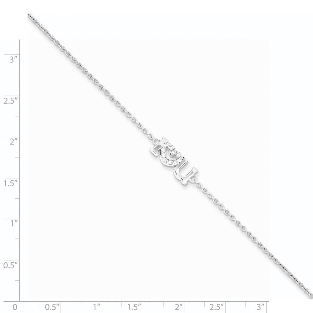 7.5 Zoll Sterlingsilber Rhodiniert Zirkonia I Herz U Armband