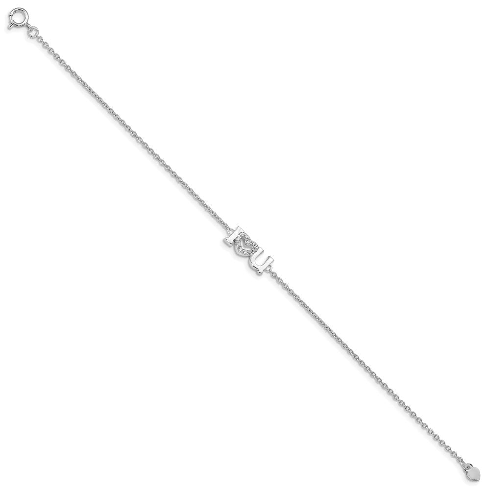 7.5 Zoll Sterlingsilber Rhodiniert Zirkonia I Herz U Armband