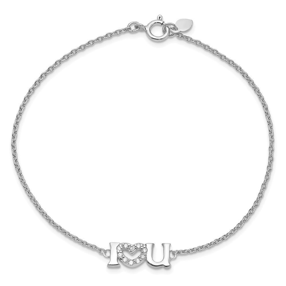 7.5 Zoll Sterlingsilber Rhodiniert Zirkonia I Herz U Armband