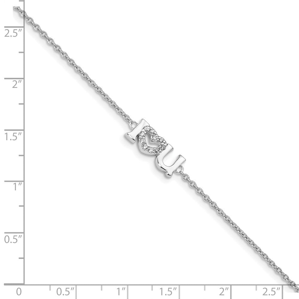 7.5 Zoll Sterlingsilber Rhodiniert Zirkonia I Herz U Armband