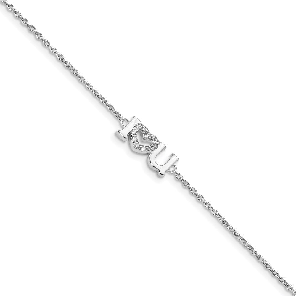 7.5 Zoll Sterlingsilber Rhodiniert Zirkonia I Herz U Armband