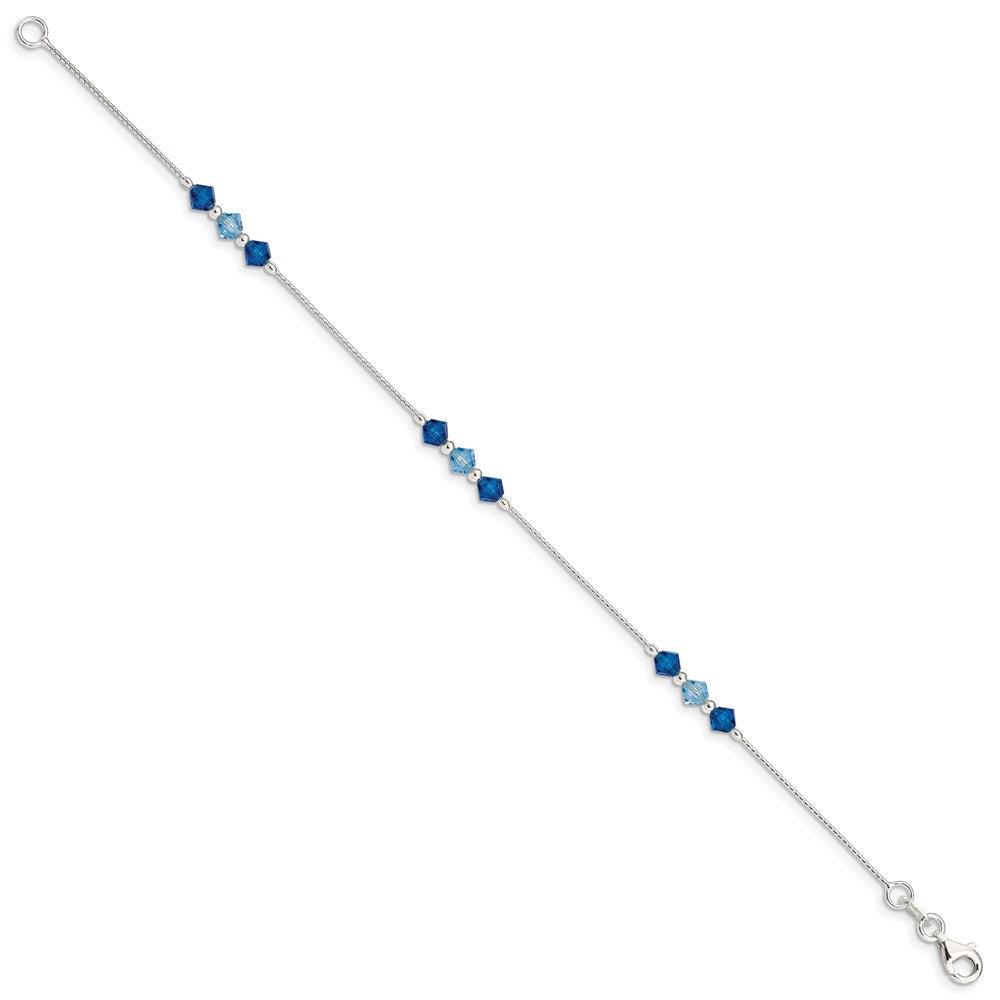7.5 Zoll Sterlingsilber Poliert Aquamarin Capri Blau Glas Perle Armband