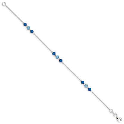 7.5 Zoll Sterlingsilber Poliert Aquamarin Capri Blau Glas Perle Armband