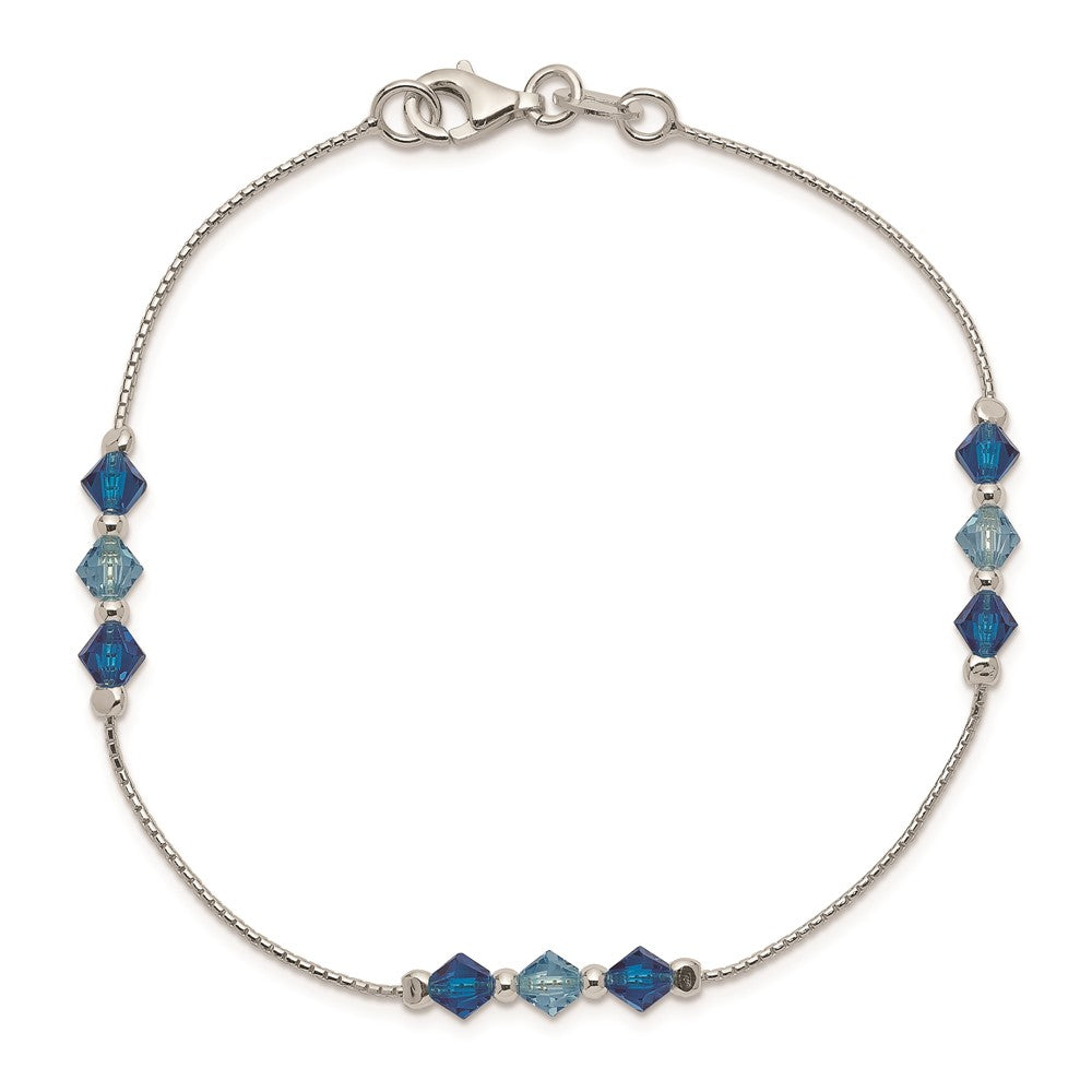 7.5 Zoll Sterlingsilber Poliert Aquamarin Capri Blau Glas Perle Armband