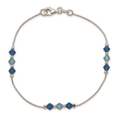 7.5 Zoll Sterlingsilber Poliert Aquamarin Capri Blau Glas Perle Armband
