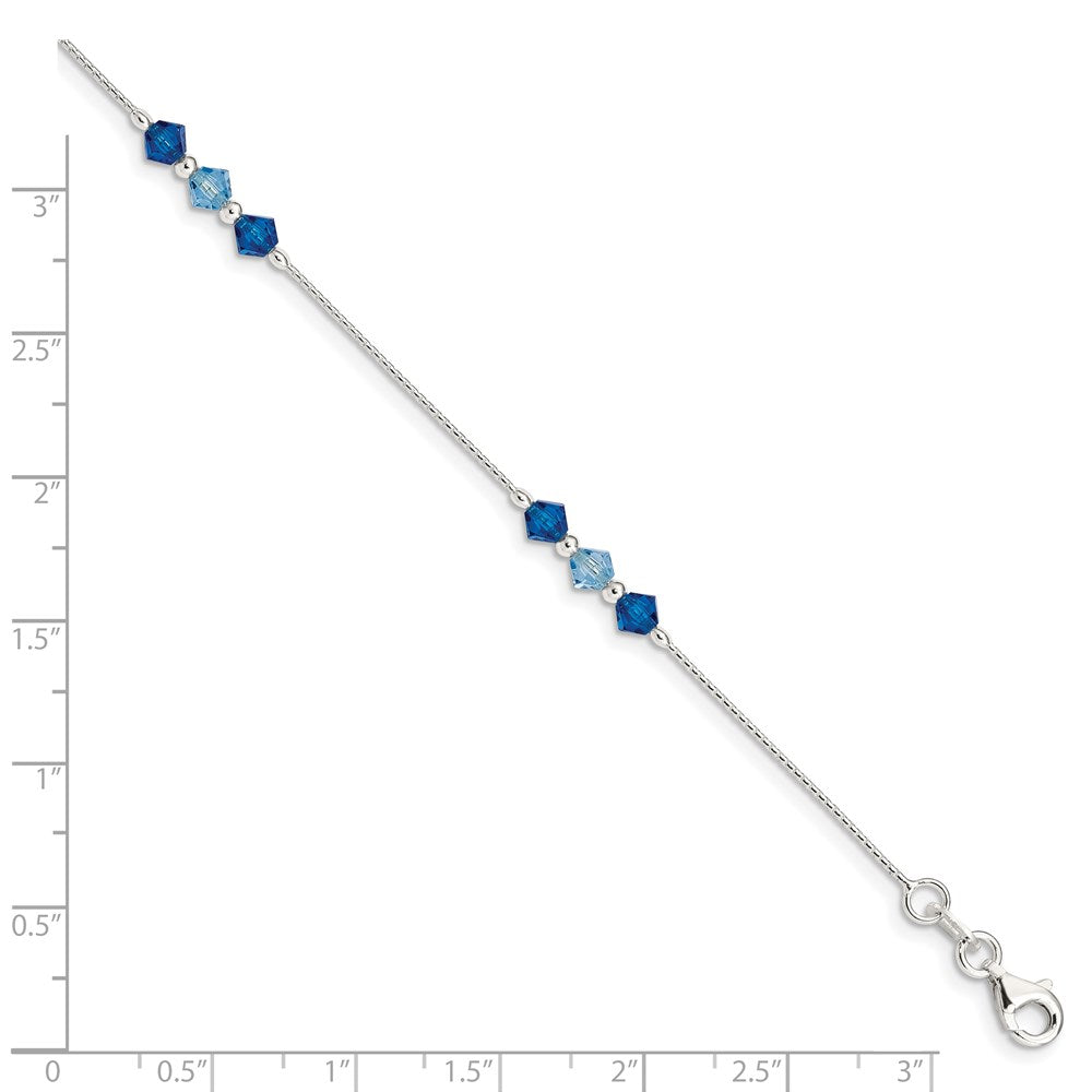 7.5 Zoll Sterlingsilber Poliert Aquamarin Capri Blau Glas Perle Armband