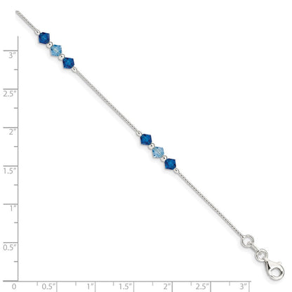 7.5 Zoll Sterlingsilber Poliert Aquamarin Capri Blau Glas Perle Armband