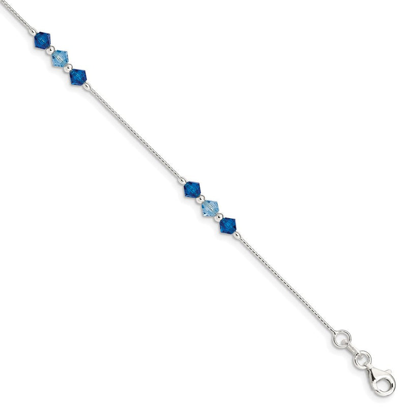 7.5 Zoll Sterlingsilber Poliert Aquamarin Capri Blau Glas Perle Armband