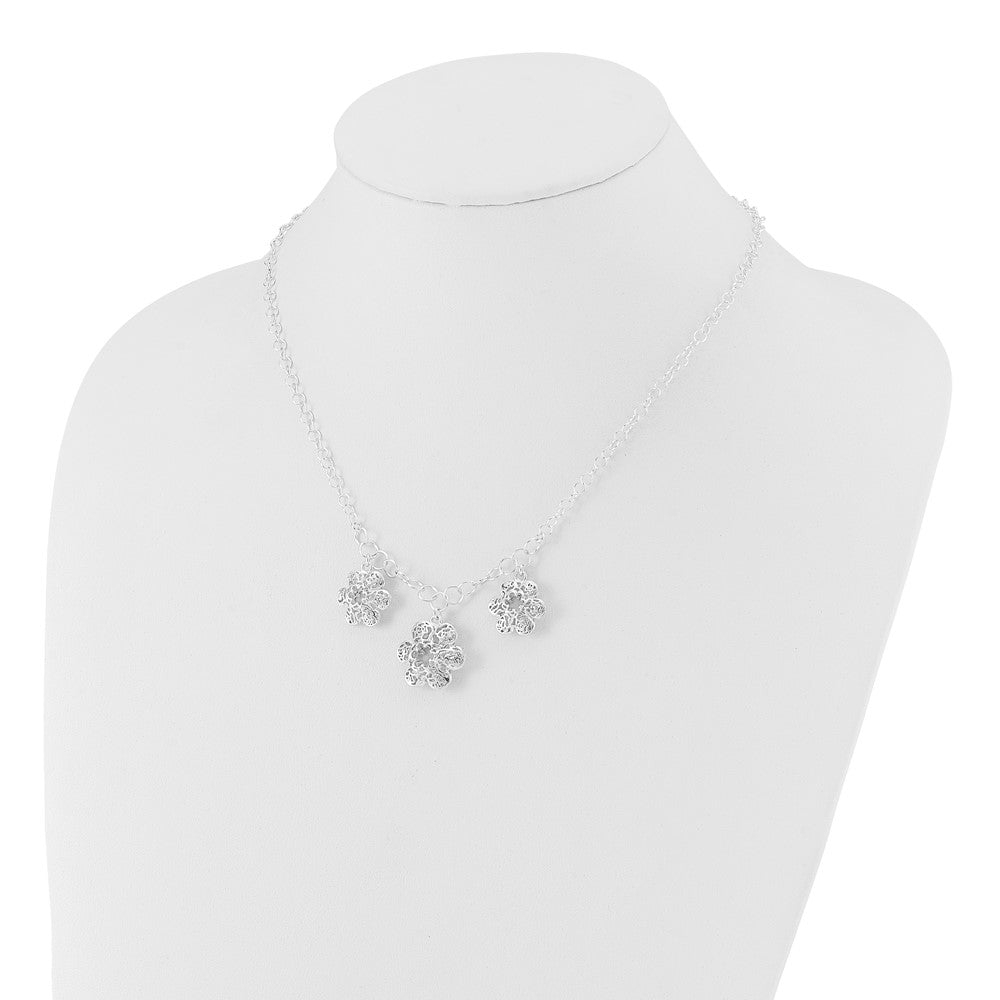 Sterlingsilber Poliert Filigran Blume mit 2 Zoll Verlängerung Halskette