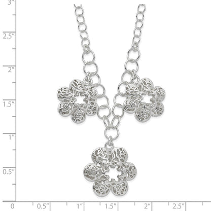 Sterlingsilber Poliert Filigran Blume mit 2 Zoll Verlängerung Halskette