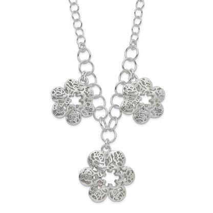 Sterlingsilber Poliert Filigran Blume mit 2 Zoll Verlängerung Halskette