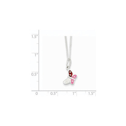 Sterlingsilber Poliert Rosa, Rot und Weiß Emailliert Schmetterling Kinder Halskette