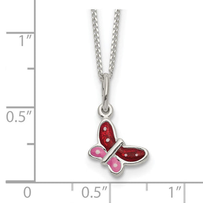 Sterlingsilber Poliert Rosa, Rot und Weiß Emailliert Schmetterling Kinder Halskette