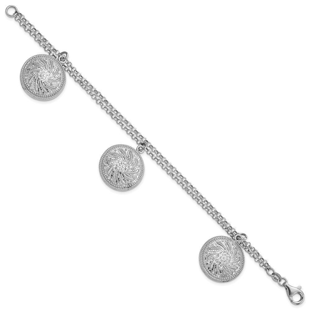 7.5 Zoll Sterlingsilber Rhodiniert Diamantiert Hohl Discs Armband