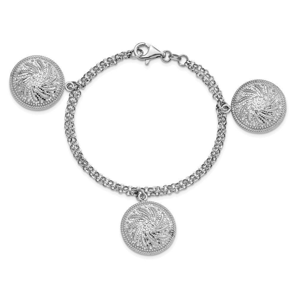 7.5 Zoll Sterlingsilber Rhodiniert Diamantiert Hohl Discs Armband