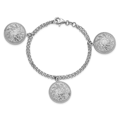 7.5 Zoll Sterlingsilber Rhodiniert Diamantiert Hohl Discs Armband