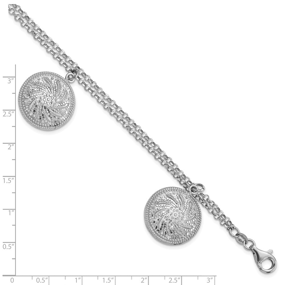 7.5 Zoll Sterlingsilber Rhodiniert Diamantiert Hohl Discs Armband