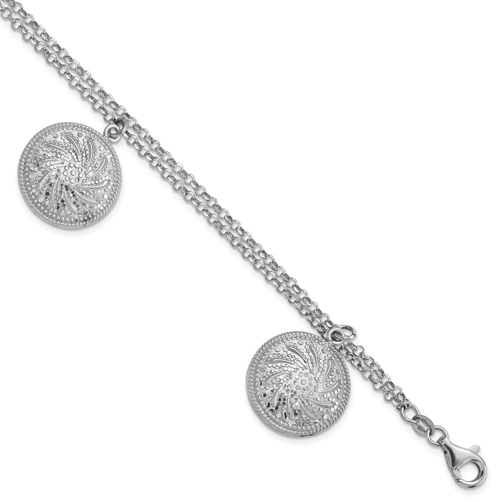 7.5 Zoll Sterlingsilber Rhodiniert Diamantiert Hohl Discs Armband