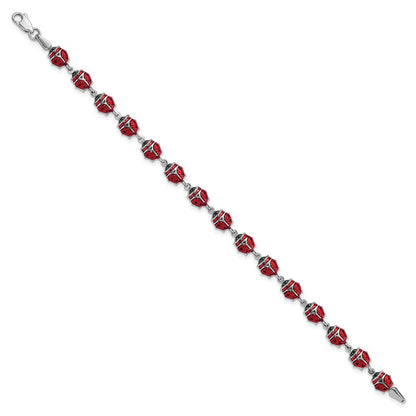 7 Zoll Sterlingsilber Rhodium Poliert Emailliert Damen Bug Armband