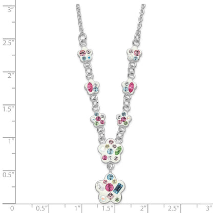 Sterlingsilber Stellux Mehrfarbig Kristall Blume mit 2 Zoll Verlängerung. Halskette