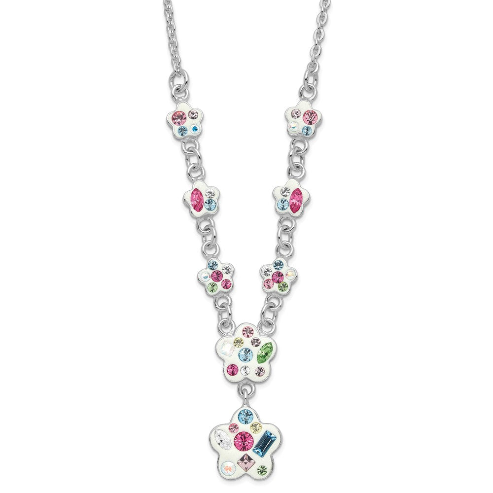Sterlingsilber Stellux Mehrfarbig Kristall Blume mit 2 Zoll Verlängerung. Halskette