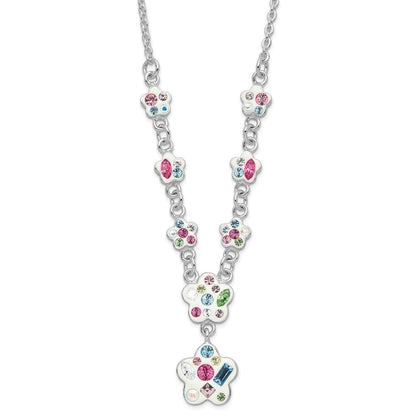 Sterlingsilber Stellux Mehrfarbig Kristall Blume mit 2 Zoll Verlängerung. Halskette