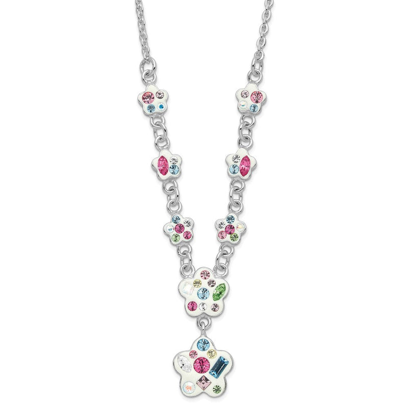 Sterlingsilber Stellux Mehrfarbig Kristall Blume mit 2 Zoll Verlängerung. Halskette