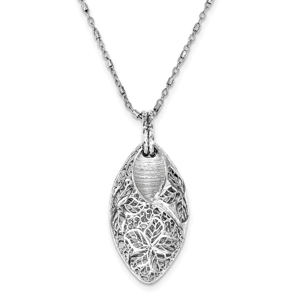Sterlingsilber Rhodiniert Blume & Leaves mit 2 Zoll Verlängerung. Halskette