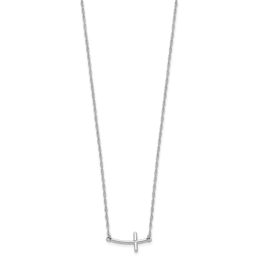 Sterlingsilber Rhodiniert Klein Seitlich Gebogen Kreuz Halskette