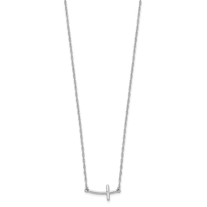Sterlingsilber Rhodiniert Klein Seitlich Gebogen Kreuz Halskette