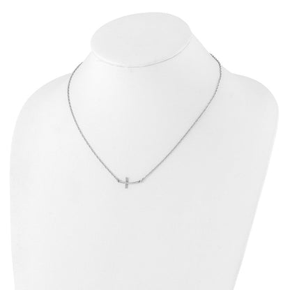 Sterlingsilber Rhodiniert Klein Seitlich Gebogen Kreuz Halskette