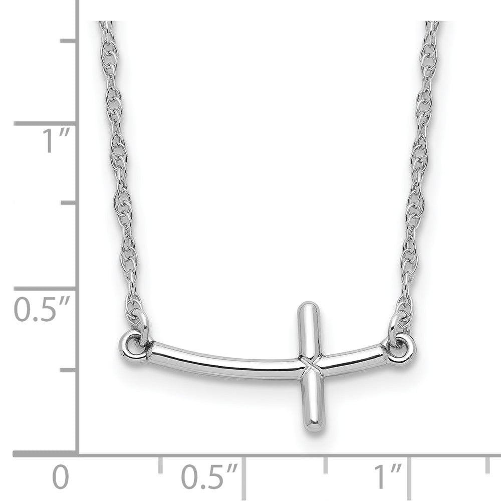 Sterlingsilber Rhodiniert Klein Seitlich Gebogen Kreuz Halskette