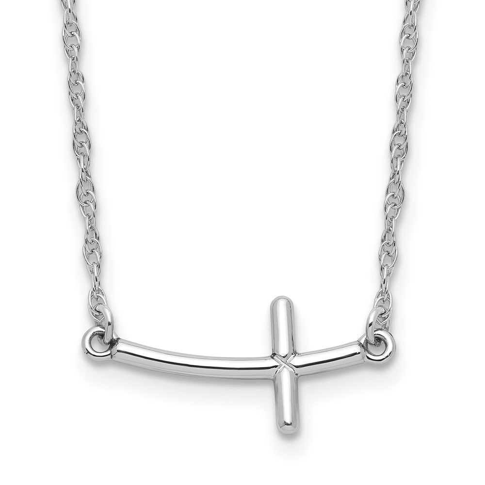 Sterlingsilber Rhodiniert Klein Seitlich Gebogen Kreuz Halskette