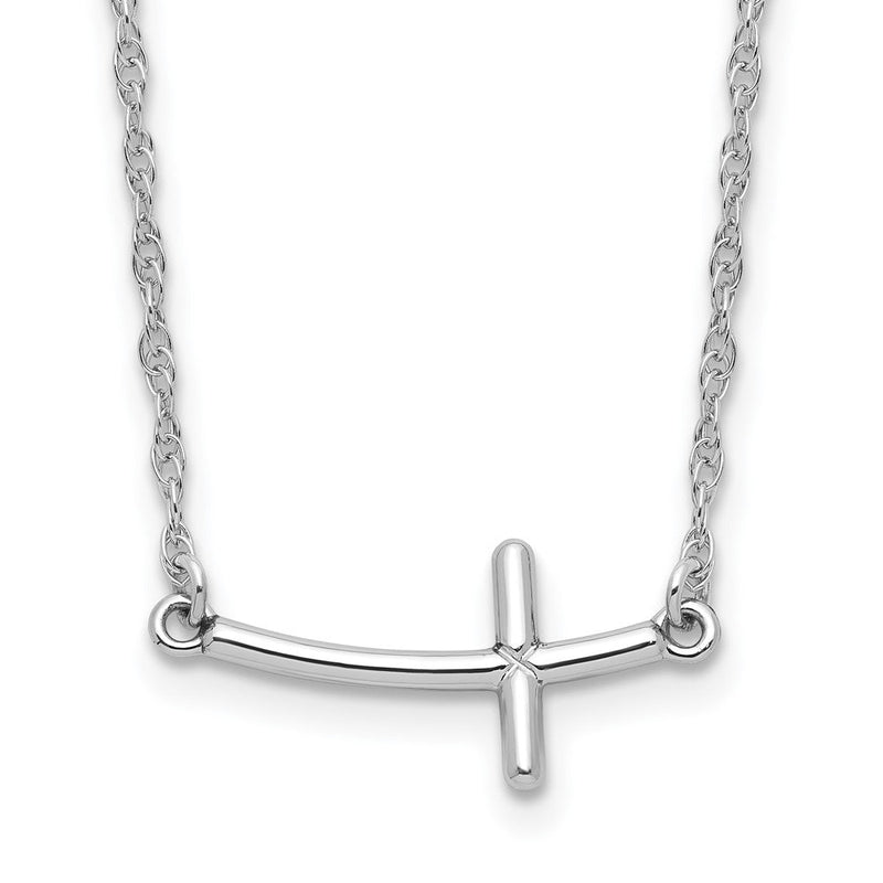 Sterlingsilber Rhodiniert Klein Seitlich Gebogen Kreuz Halskette