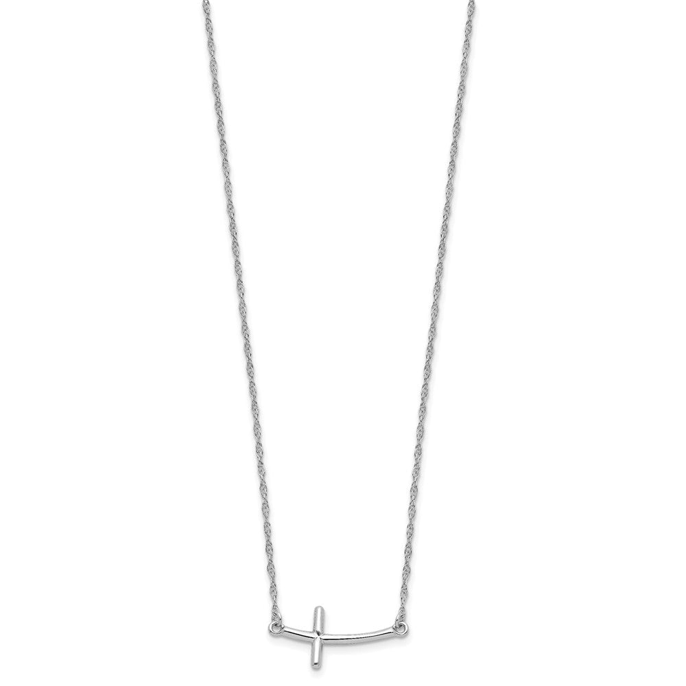 Sterlingsilber Rhodiniert Groß Seitlich Gebogen Kreuz Halskette