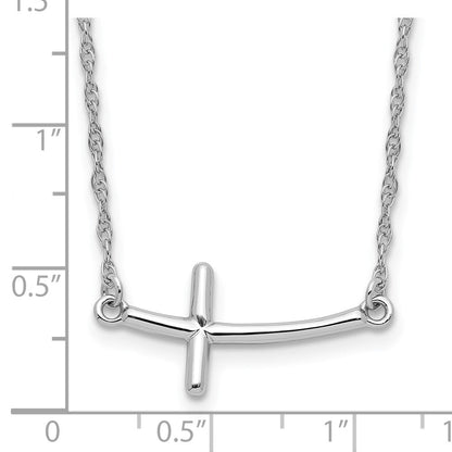 Sterlingsilber Rhodiniert Groß Seitlich Gebogen Kreuz Halskette