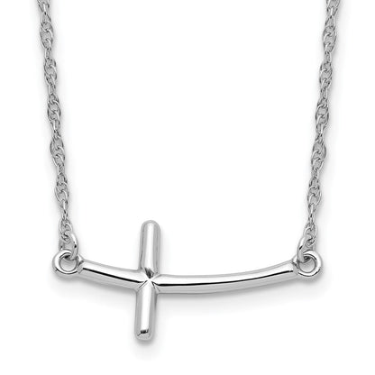 Sterlingsilber Rhodiniert Groß Seitlich Gebogen Kreuz Halskette