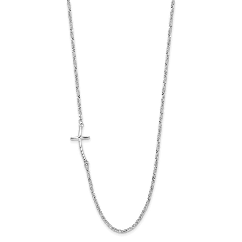 Sterlingsilber Rhodiniert Klein Off-set Seitlich Gebogen Kreuz Halskette